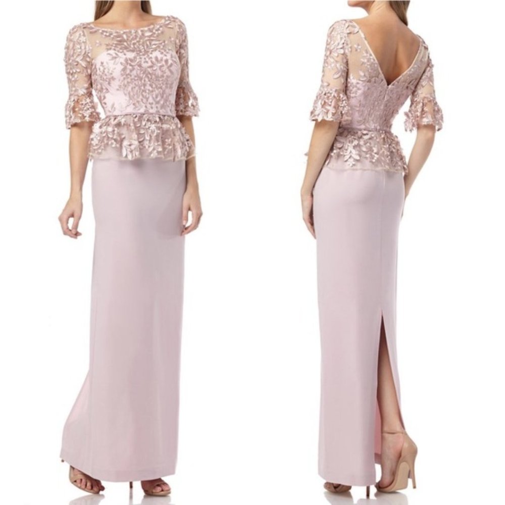 NWT JS Collections Pink Lace Illusion Neck Gown 4 small blush long Formal - Picture 12 of 13